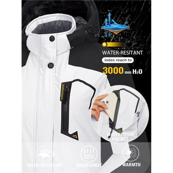 Waterproof Ski Jacket Hooded Fleece Lined Warm Winter Jacket Snow Coat - Picture 10 of 14